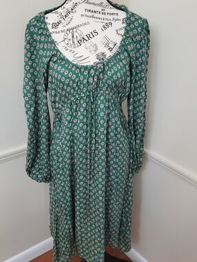 Anthropologie Adelaide Green Floral Dress - Long Sleeve Small NWT $120